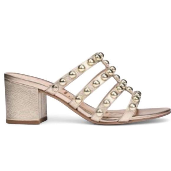 Sam Edelman Shoes - SAM EDELMAN Suri Champagne Gold Studded Mule Heels Size 8 Women Heels 3" Block